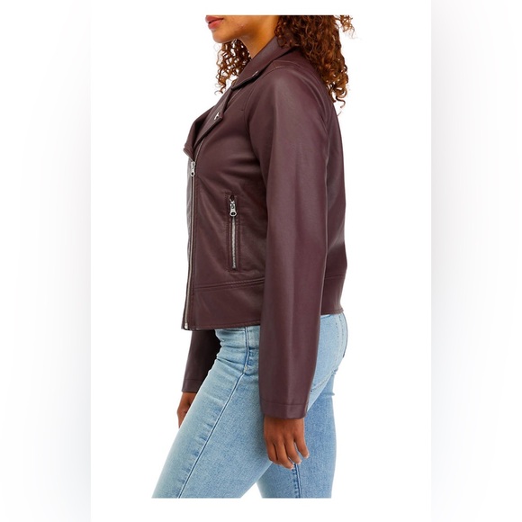 Vine & Valley Moto Jacket Faux Leather Wine Size L Large - Picture 2 of 10